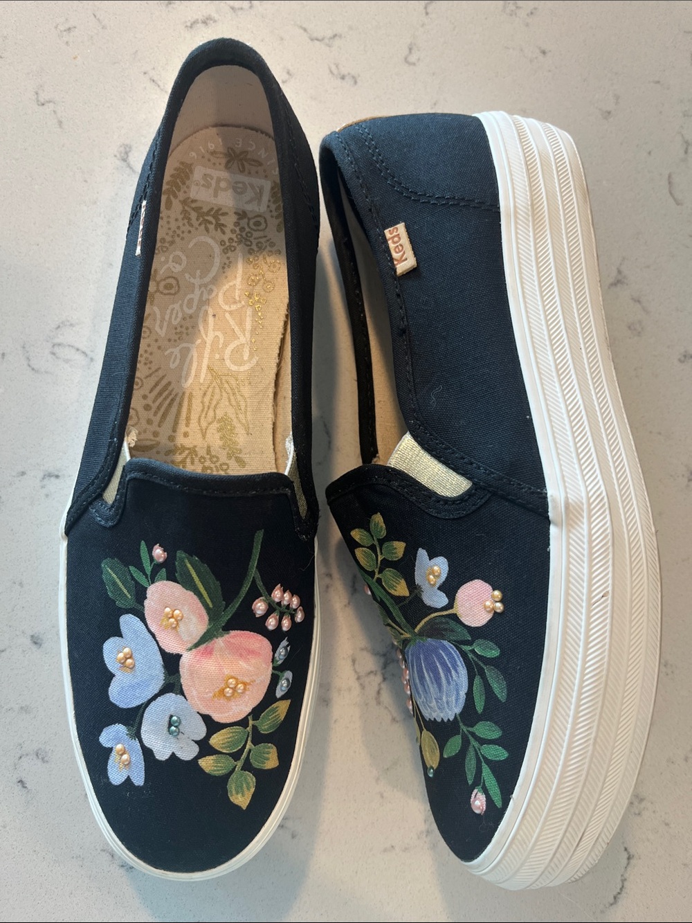 Keds Rifle Paper Collab Women's Black Slip-On Floral Platform Sneakers